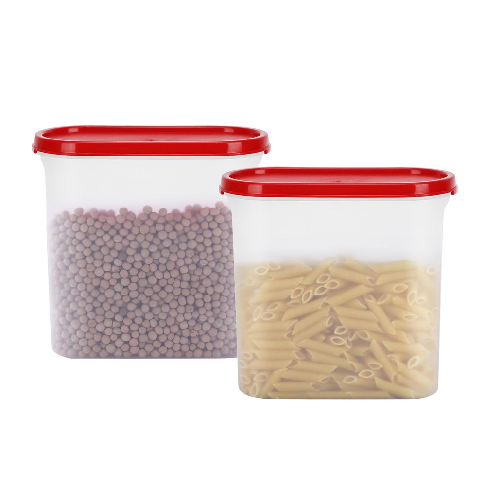 Cutting EDGE Modular Plastic Containers Set of 2 BPA-Free & Leak-Proof, Stackable & Nestable, Reusable Food Organizers for Kitchen, Pantry, Fridge & Meal Prep (2 x 1800 ML) - Red Lids