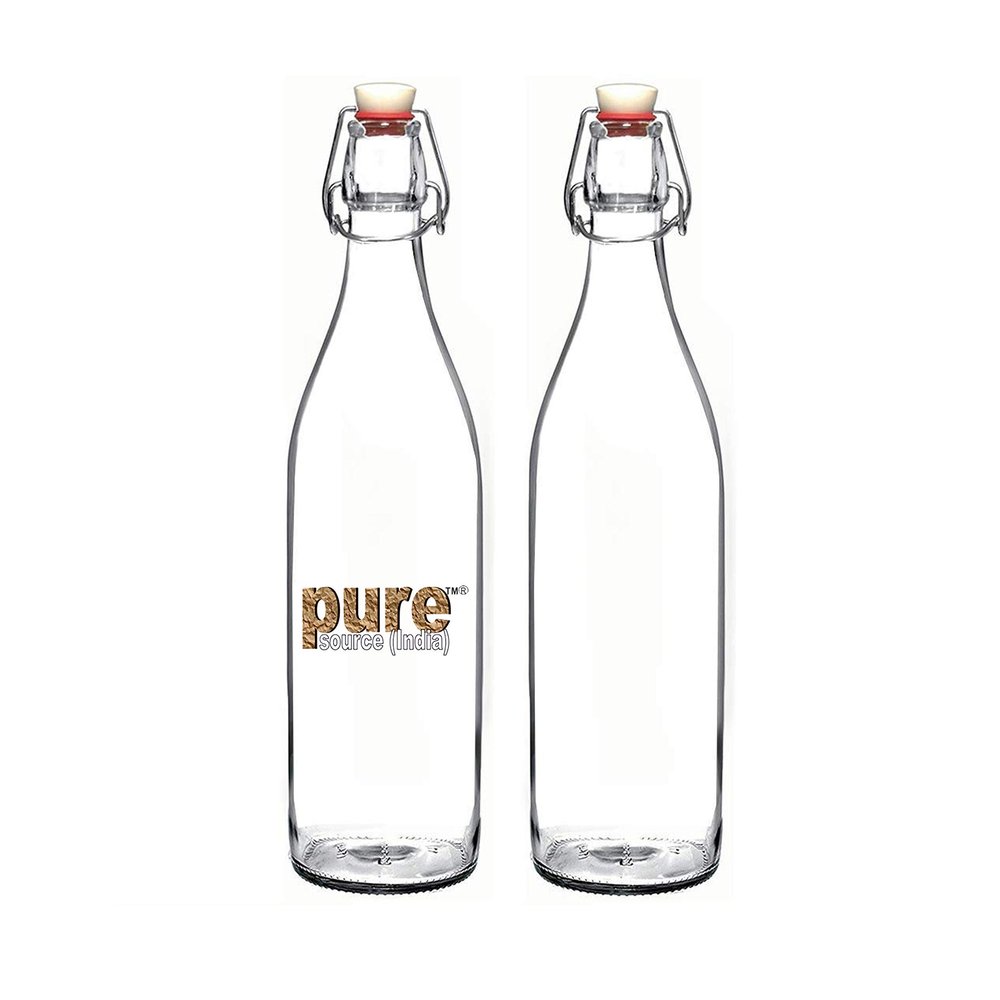 Pure Source India Glass Water Bottle - Set Of 2, Clear, 1000ml