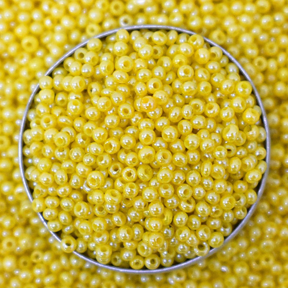 EmbroideryMaterial 11/0 Yellow Glass Stone Pearls Raw Materials for Making Toran, Beads for Jewellery Making, Bag Decoration, Embroidery, Yellow Muthyalu Craft etc (2MM/100 Grams)