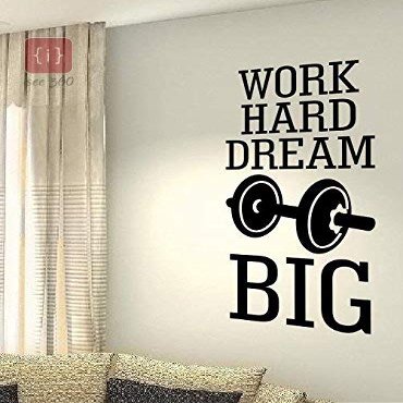 ISEE360 Work Hard Dream Big Inspirational Quotes Gym Wall Stickers Bodybuilding Fitness Center Sport Gym Decal Wall Decor Vinyl Black Decals L x H 48 Cm X 60 Cm