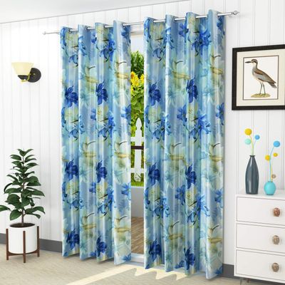 LaVichitra 1 Piece Premium Polyester Floral Door Curtain - 7 feet, Blue