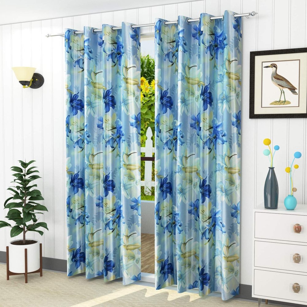 LaVichitra 1 Piece Premium Polyester Floral Door Curtain - 7 feet, Blue