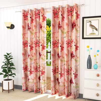 LaVichitra 1 Piece Premium Polyester Floral Door Curtain - 7 feet, Maroon