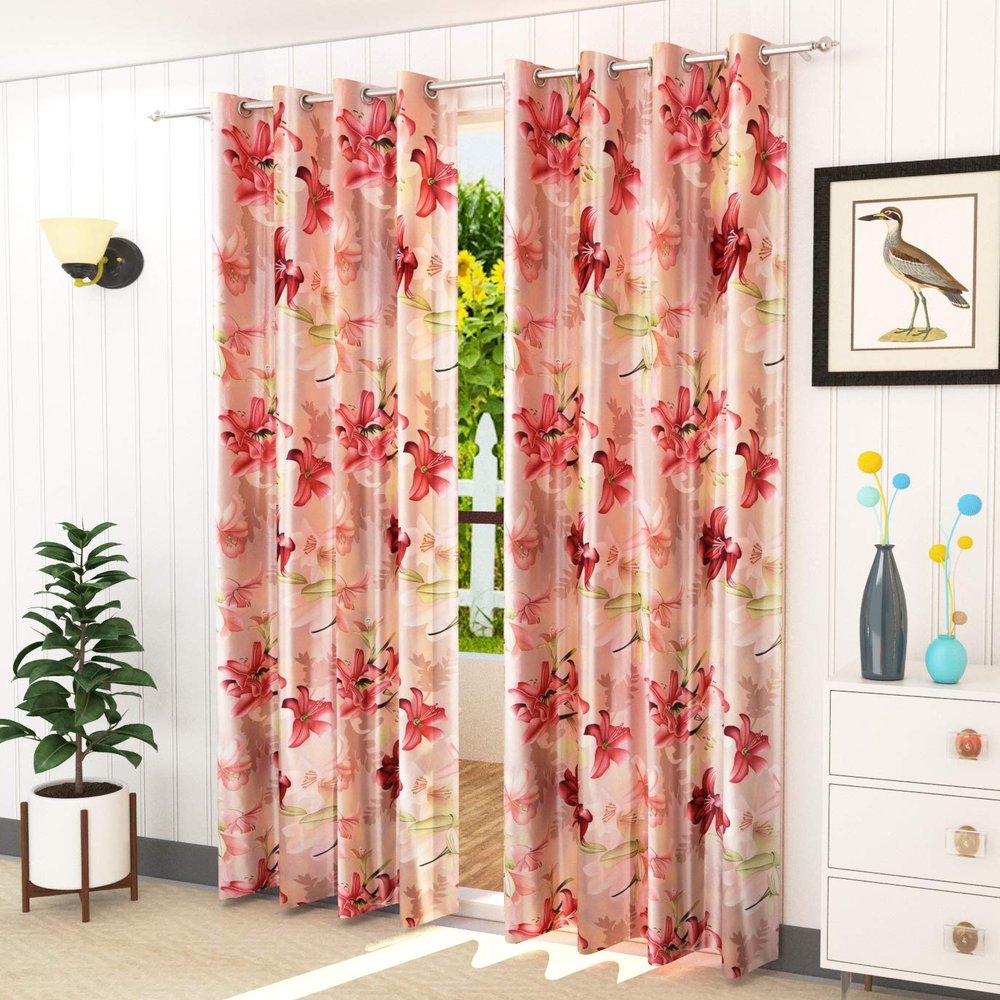 LaVichitra 1 Piece Premium Polyester Floral Door Curtain - 7 feet, Maroon