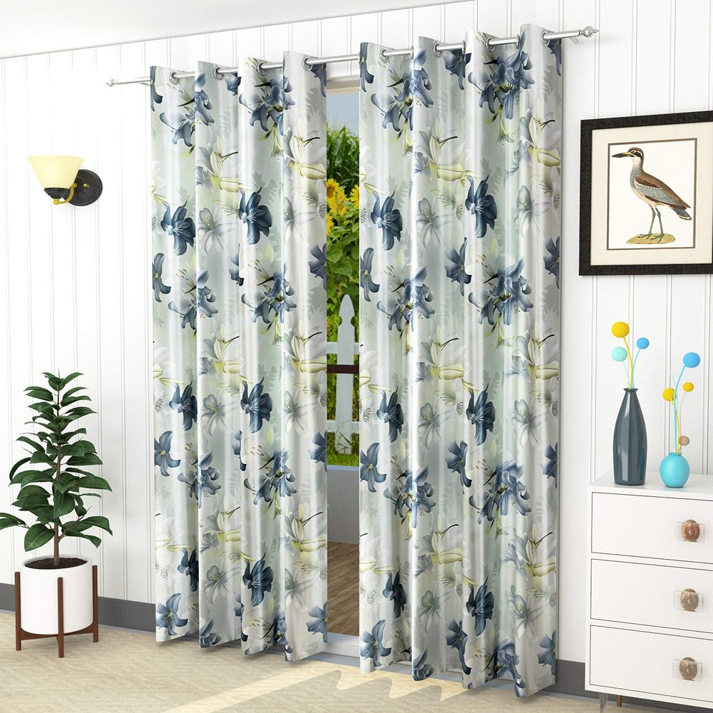 LaVichitra 1 Piece Premium Polyester Floral Door Curtain - 7 feet, Grey