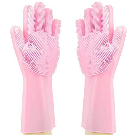 Toriox Magic Silicone Gloves with Wash Scrubber, Reusable Brush Heat Resistant Gloves Kitchen Tool for Cleaning, Dish Washing, Washing The Car, Pet Hair Care - (Multi Color, 1 Pair)