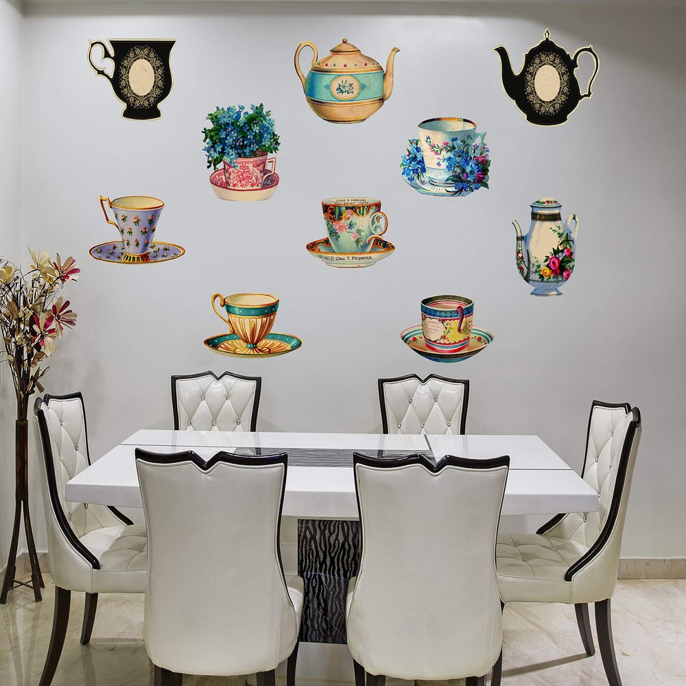MINTKRAFT Vinyl Vintage Tea Cup Wall Sticker, Multicolour
