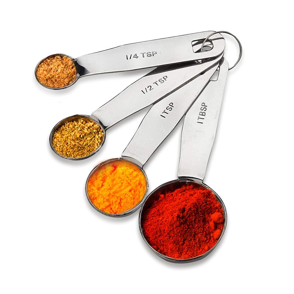 Steren Impex | Stainless Steel Measuring Spoon, Round Shaped, Set of 4 (1/4, 1/2, 1tsp, & 1 Tbsp.)