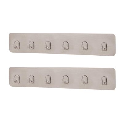HOKIPO Magic Sticker Series Self Adhesive Plastic Bathroom/Kitchen Wall Hook Rail for Hanging Napkin, Utensils, Key (Silver) - Pack of 2
