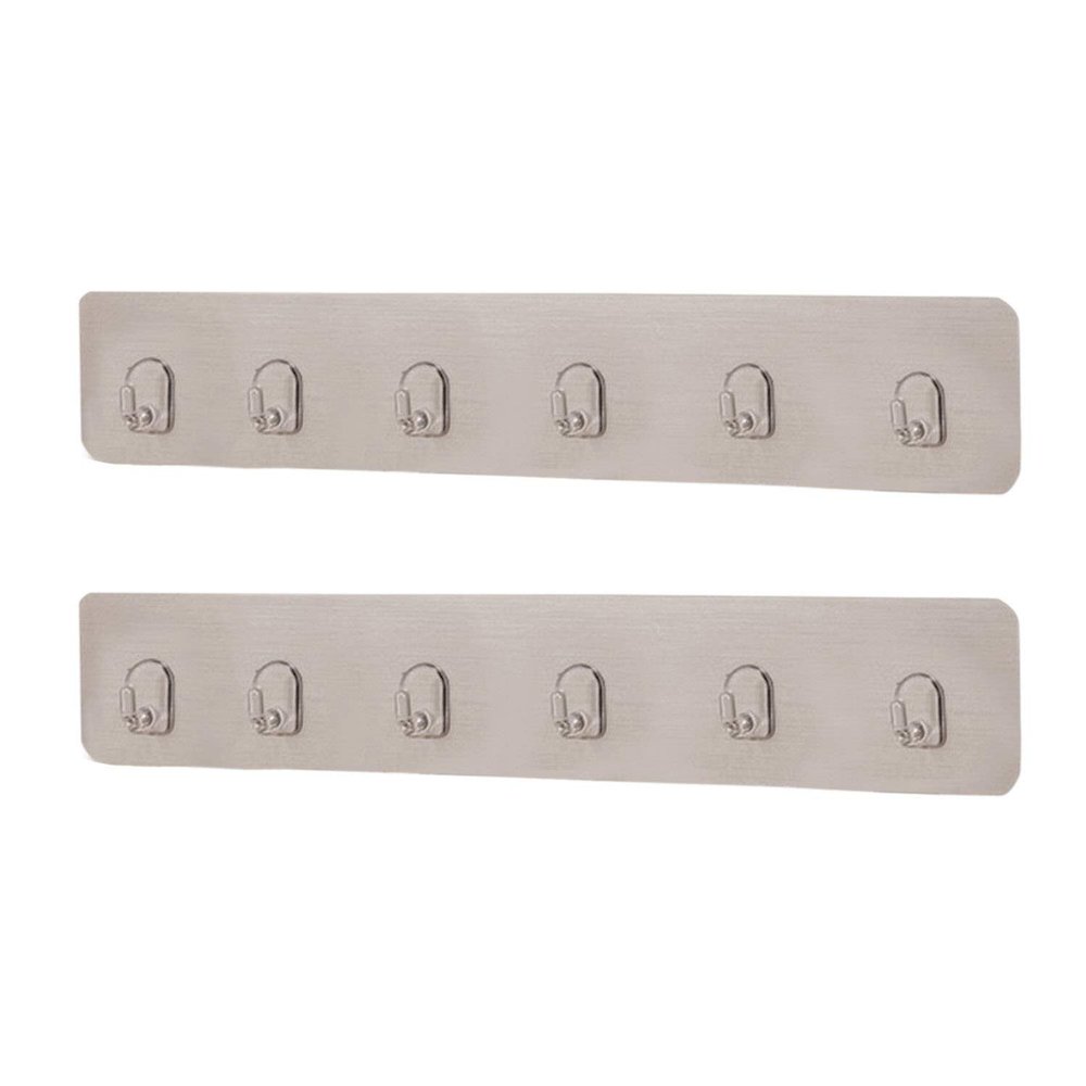 HOKIPO Magic Sticker Series Self Adhesive Plastic Bathroom/Kitchen Wall Hook Rail for Hanging Napkin, Utensils, Key (Silver) - Pack of 2