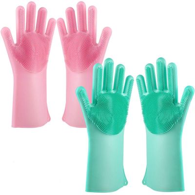 TOPHAVEN Silicone Scrubbing Gloves, Dish washing, Kitchen cleaning, Bathroom Cleaning, Car Cleaning, Pet Grooming, washing utensils for women,Men Multipurpose reusable Scrub Gloves (Multicolor,Pack of 2)