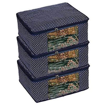Fancy Walas Cotton Saree Cover Storage Bags with Zip Combo (Navy Blue)