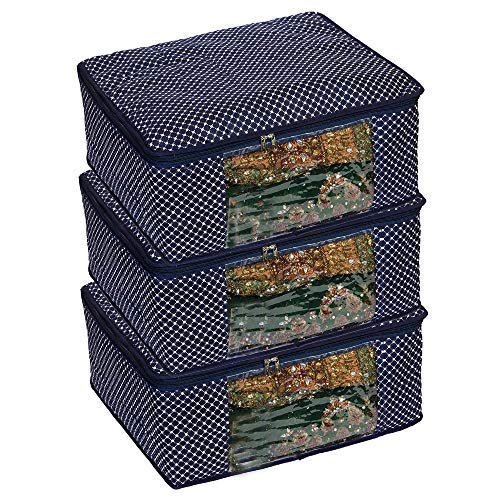 Fancy Walas Cotton Saree Cover Storage Bags with Zip Combo (Navy Blue)