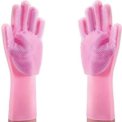 SEASPIRIT Silicone Scrubbing Gloves, Scrub Cleaning Gloves with Scrubber for Dishwashing and Pet Grooming(Multicolor,Pack of 3)