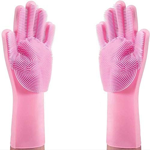 SEASPIRIT Silicone Scrubbing Gloves, Scrub Cleaning Gloves with Scrubber for Dishwashing and Pet Grooming(Multicolor,Pack of 3)