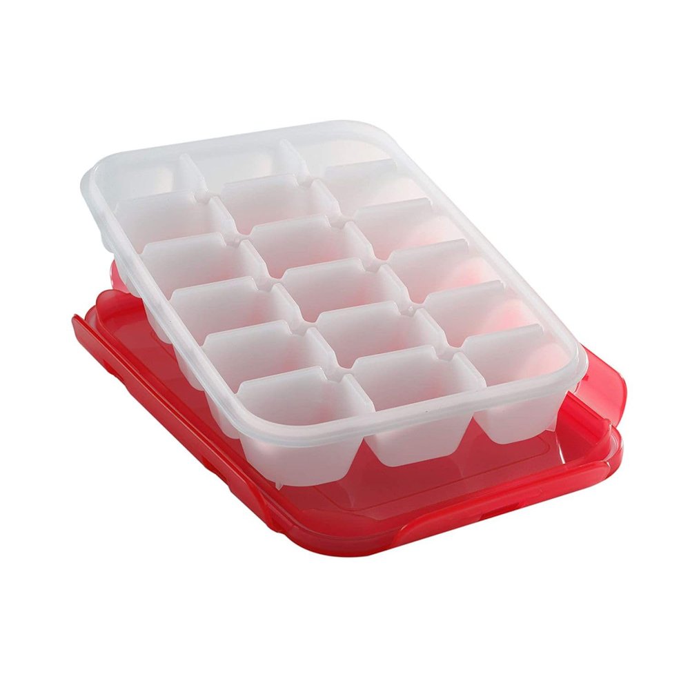 SignoraWare BPA Free Plastic Ice Tray with just one twist Ice Out | Cliplock Lid | Freezer tray | LeakProof | Perfect for making Ice cubes of your favoiurite beverages ( 18 cubes | Red )