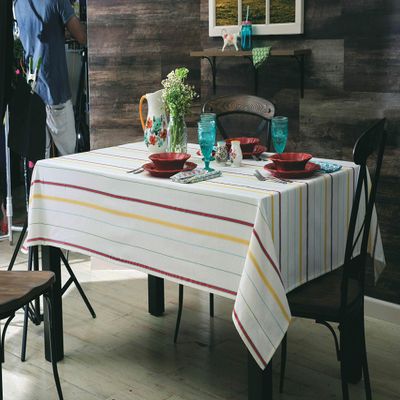 HOME COLORS.IN Cotton Blend Multicolor Stripes Rectangular 6 Seater Table Cover - 60 x 84 Inch, Pack of 1