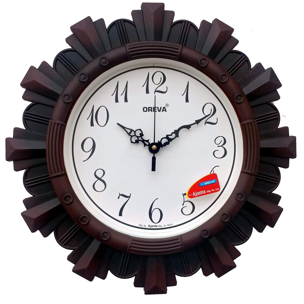 Oreva Plastic Wooden Look Designer Abstract Wall Clock (32 x 32 x 4 cm, Cola, AQ 6217)-Analog
