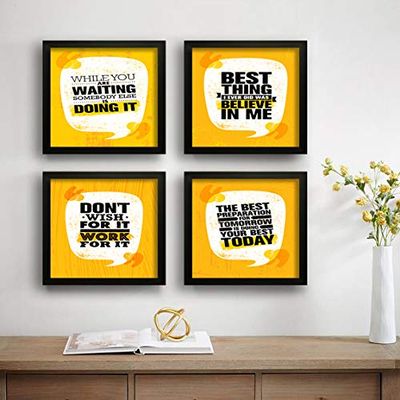 SAF Set of 4 Best Preparation Motivational UV Coated Home Decorative Gift Item Framed Painting 19 inch X 19 inch SAF_SET4_30(multicolor,Figures)