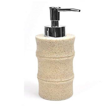 TOTO DEALS Premium Bamboo Design Sand Stone Liquid Soap Dispenser (350ml, Off White)