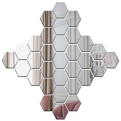 Wall1ders 30 Hexagon Mirror Stickers for Wall, Mirror Stickers for Wall, Acrylic Stickers, Wall Mirror Stickers, Wall Stickers for Bedroom, Hall, Home Offices (Silver)