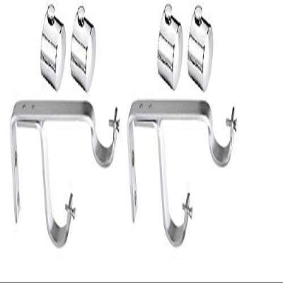 Homeproducts4U Strong Double SS Chrome Finish Brackets and Round Glossy End Caps (Madki) for 2 Curtain Rods Pack of 2 Supports & 4 End Caps