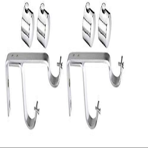 Homeproducts4U Strong Double SS Chrome Finish Brackets and Round Glossy End Caps (Madki) for 2 Curtain Rods Pack of 2 Supports & 4 End Caps