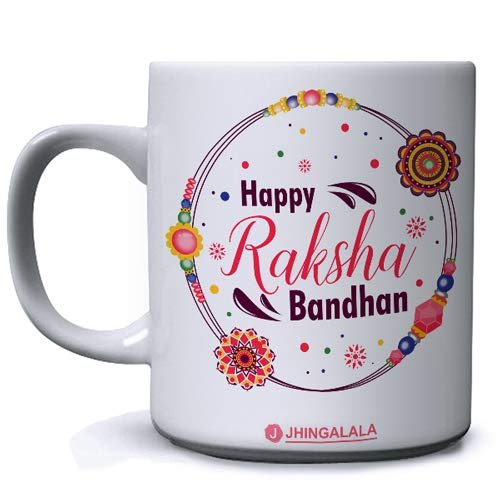 Jhingalala Happy Raksha Bandhan Printed Ceramic Coffee Mug White - 11 Oz Mug Gift for Brother, Sister (JC105429)