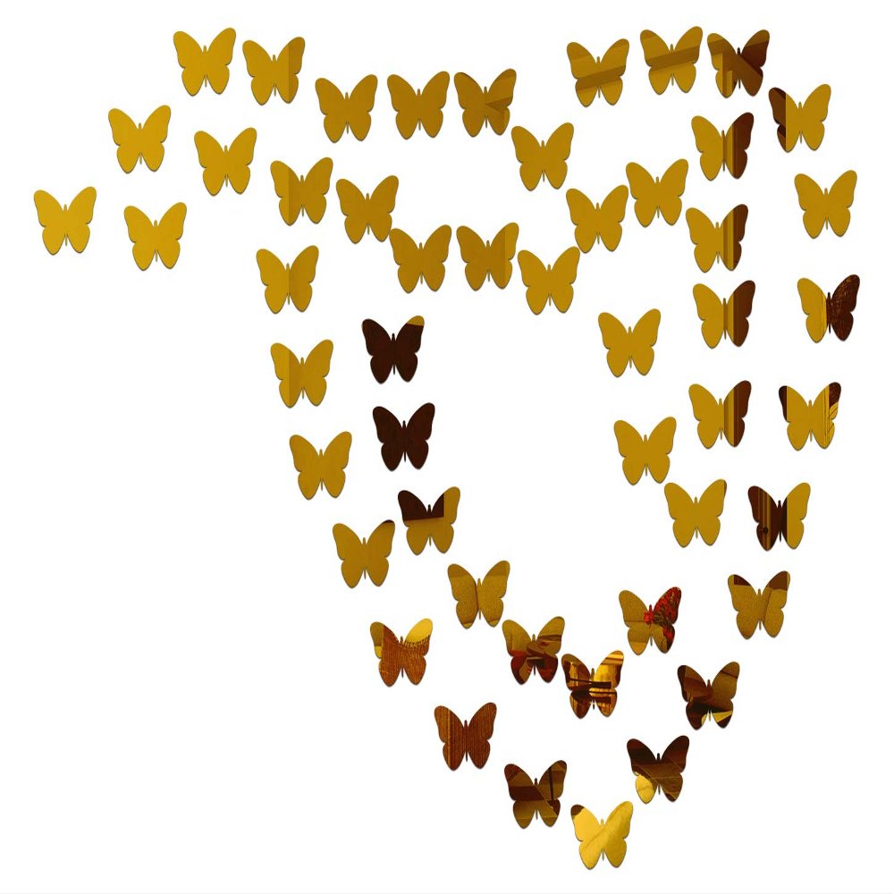 Wall1ders 50 Butterflies Golden (Each Piece Size 5 cm), Mirror Stickers for Wall, Acrylic Stickers, Wall Mirror Stickers, Wall Stickers for Bedroom, Hall, Home Offices