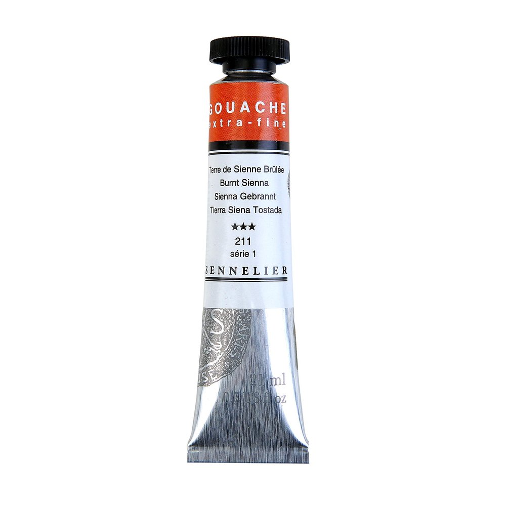 Sennelier Extra Fine Gouache 21ml S1 Burnt Sienna |Ideal for Watercolor Paper, Mixed Media Pads, Primed Canvas with Gouache Brushes, Watercolor Tools, Inks, and Pencils