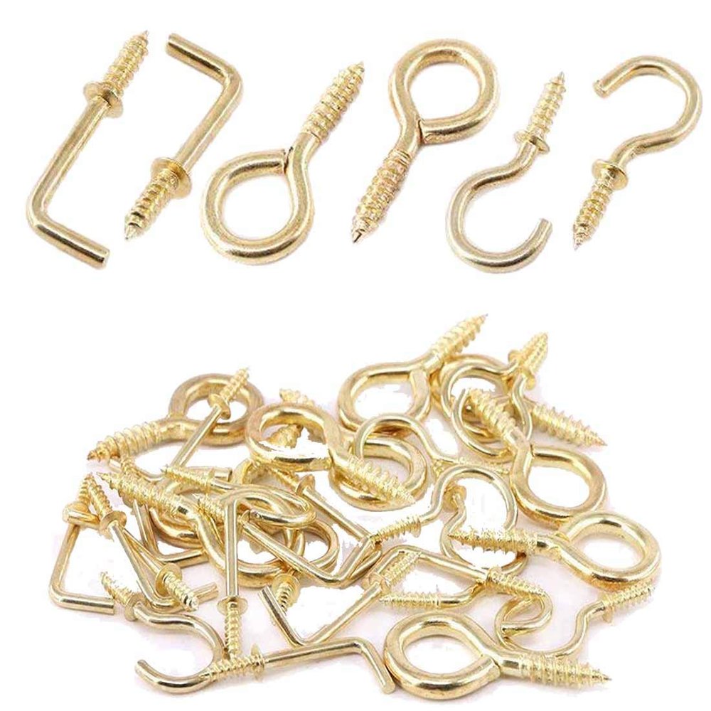 Diy Crafts India 152 Handy Brass-plated Cup Wall Ceiling Metal Screw Hooks, 32mm, Multicolor