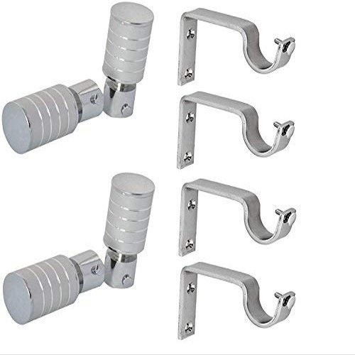 Homeproducts4U 4LINE-Silver Curtain Finals with Support 2 Set (4 FINIALS + 4 Support)