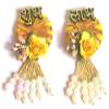 SHUBH LABH Sticker with Pearl Hanging and Artificial Flower Rose for Diwali and Door Decorations PUJA Decoration(2 INCH) (Yellow) view 1