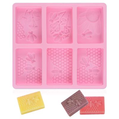 UG LAND INDIA 6 Cavity 3D Honeybee Silicone Molds, Honeycomb Molds for Making Soap Mold, Rectangle Cake Baking Mold, Chocolate Mold Resin Mold Beehive Candle Mold for DIY Homemade Craft (Pink)