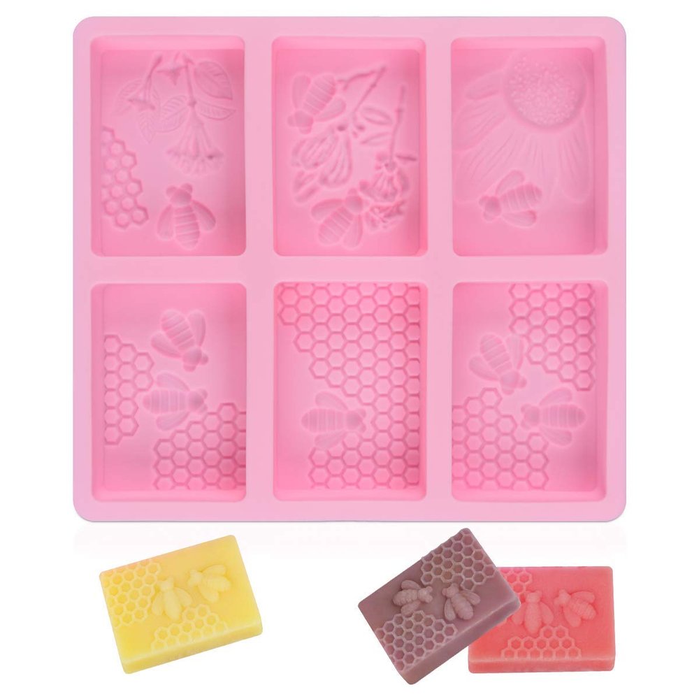 UG LAND INDIA 6 Cavity 3D Honeybee Silicone Molds, Honeycomb Molds for Making Soap Mold, Rectangle Cake Baking Mold, Chocolate Mold Resin Mold Beehive Candle Mold for DIY Homemade Craft (Pink)