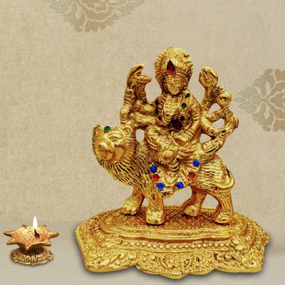 Sacred Blessings Metal Durga Maa Murti Statue Idol Showpiece Gift (13 x 8 x 12) cm Golden,1 Piece