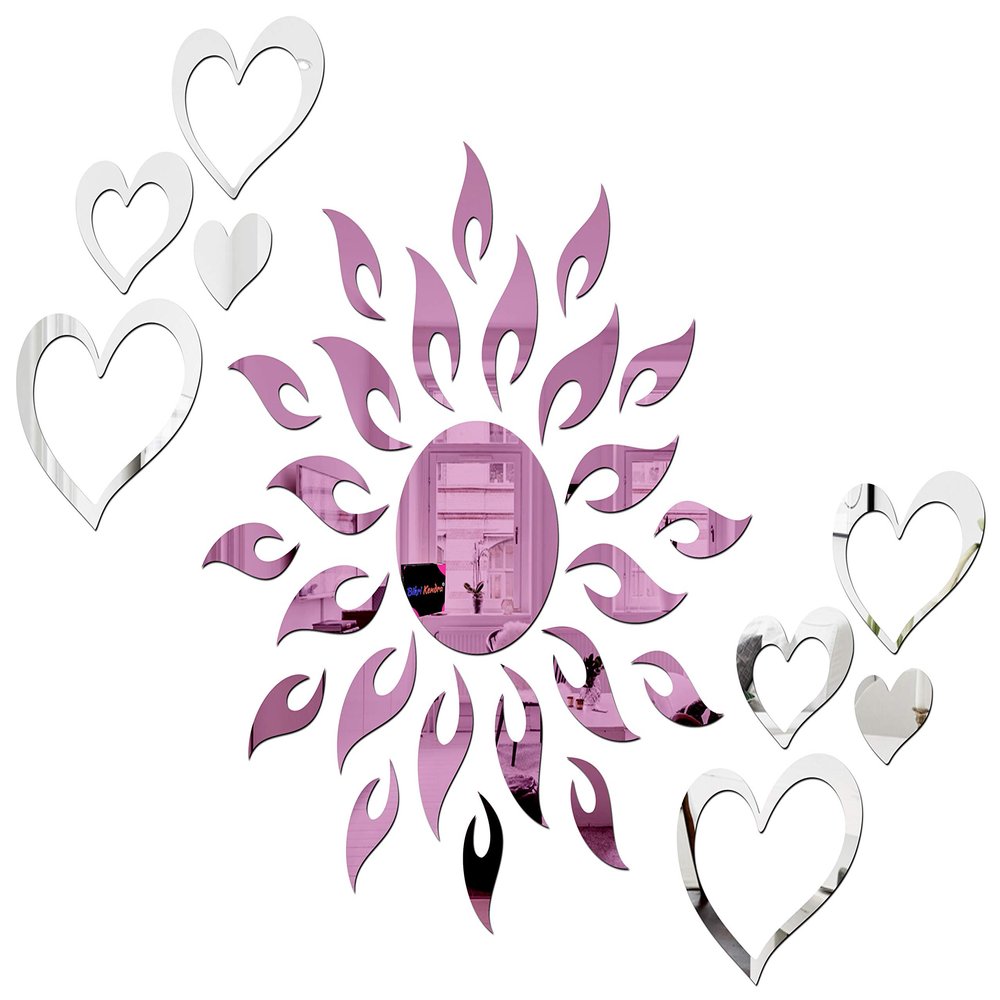 Bikri Kendra Ind - Sun Purple with 2set Love Heart Silver Mirror Stickers forwall Decor Sticker, for Wall, Wall Decor Sticker,Stickers, Acrylic Stickers, Wall Stickers for Hall Room, Bed Room.