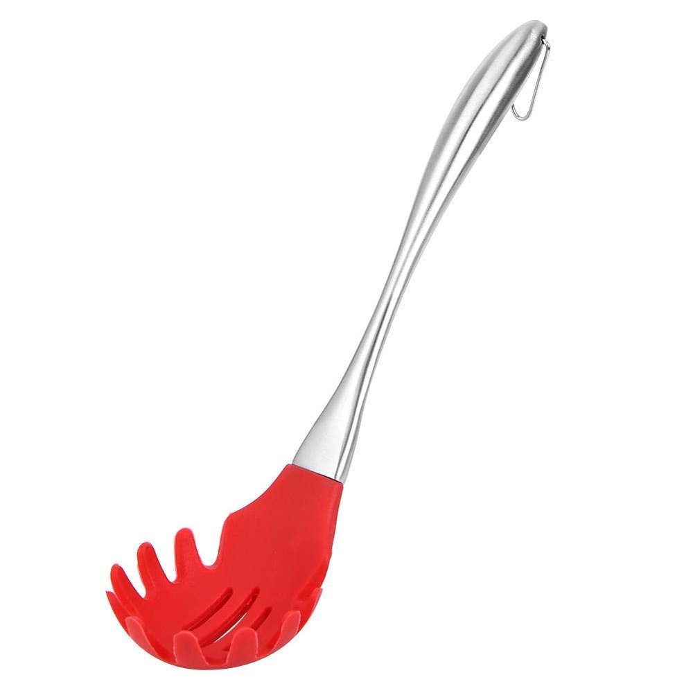 Baskety Silicone Pasta Fork (32 cm), High Heat Resistant to 480F, Hygienic One Piece Design, Spaghetti Strainer & Server Spoon (Pasta Server RED)