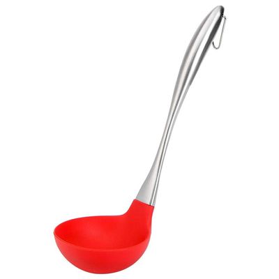 Baskety Silicone & Stainless Steel Black 4 Ounce Soup Ladle Handle & Flexedge Silicone by Cooler Kitchen Heat Resistant, Dishwasher Safe, BPA-Free Red (4 Oz)