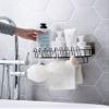 Zomoza Self Adhesive Wall Mounted Kitchen Storage Hanging Rack Basket with Tissue Holder and Kitchen Towel Holder Wardrobe Hanging Organizer Bathroom Storage-Black view 2
