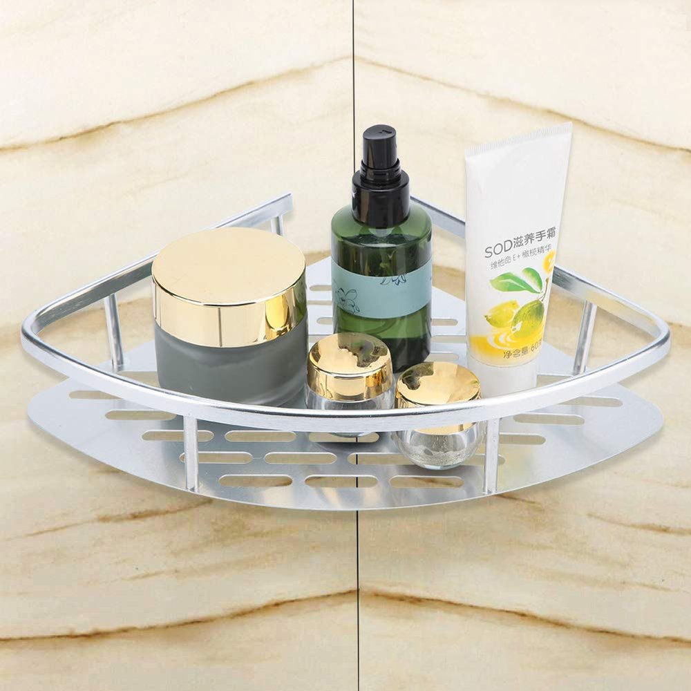 Inllex Silver Shower Caddy Storage Basket Bathroom Corner Shelf Wall Mounted Rack Rustproof Space Aluminum Triangle Rack Stand for Kitchen with Polished Finish, Bathroom Accesories