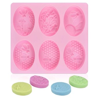 UG LAND INDIA 6 Cavity 3D Honeybee Silicone Molds, Honeycomb Molds for Making Soap Mold, Rectangle Cake Baking Mold, Chocolate Mold Resin Mold Beehive Candle Mold for DIY Homemade Craft (Oval, Pink)