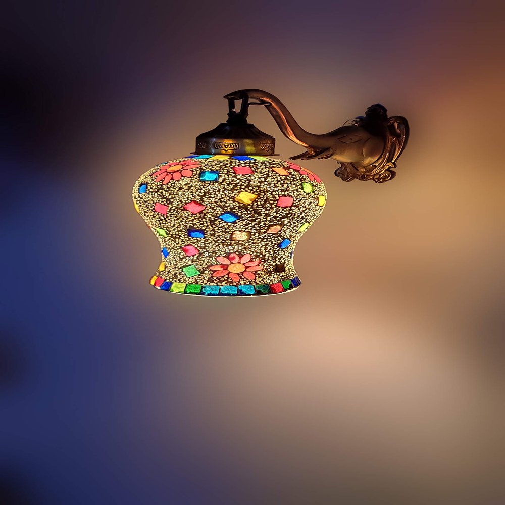 Arus Pendent Wall lamp/Elephant Dezine Antique Lamp with and Styles Lamp Color Shades, 60 watts, Multicolor(AC, Glass)