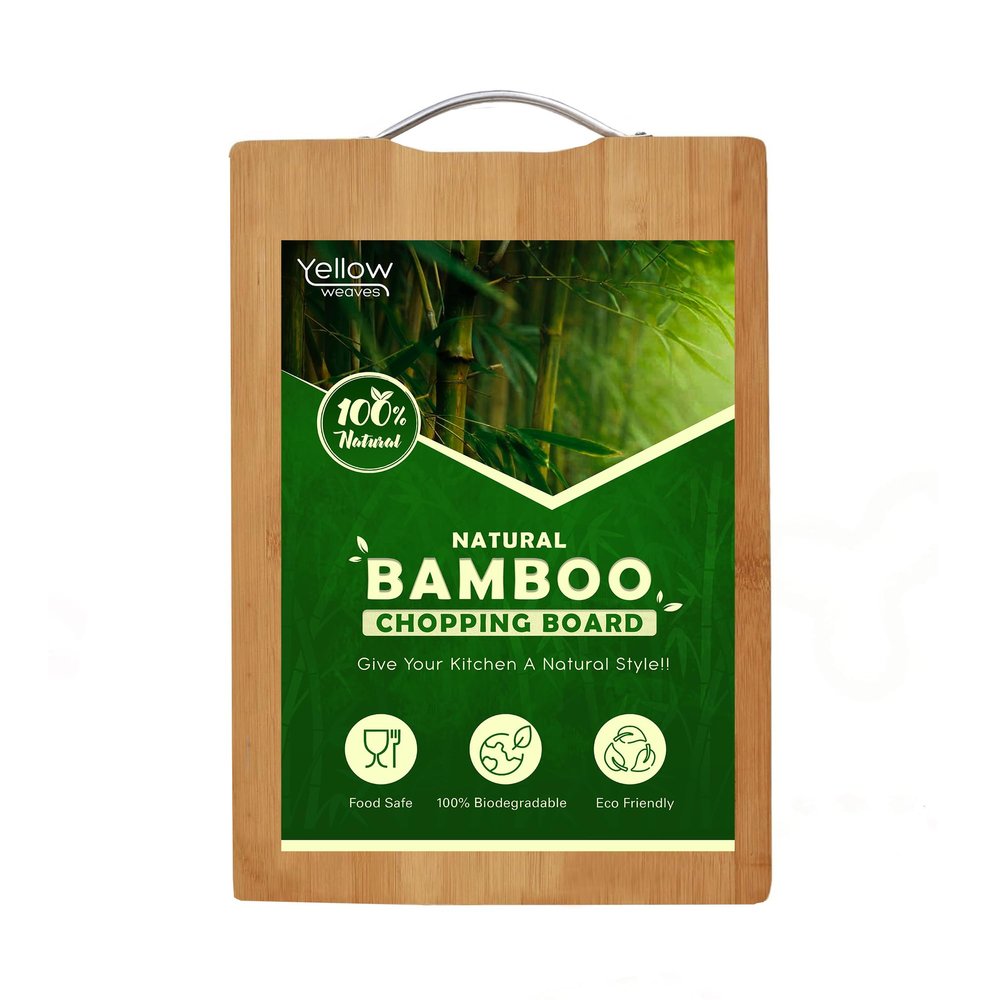 Yellow Weaves Eco-Friendly Premium Natural Bamboo/Wooden Cutting Board/Chopping Board for Kitchen with Handle