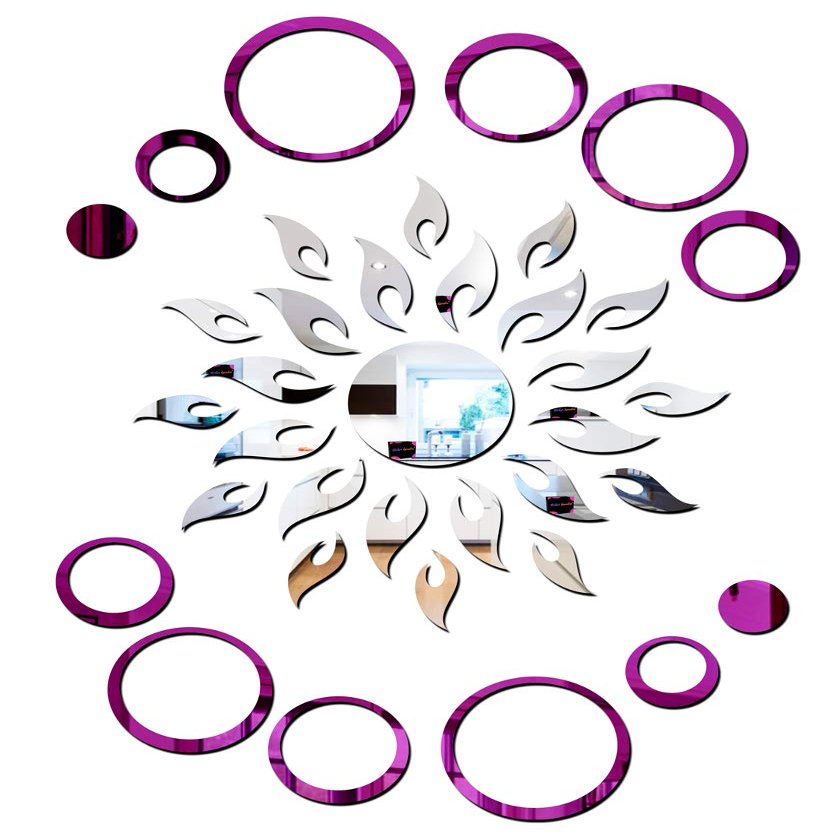 Bikri Kendra Ind - Sun Silver with 12 Rings Purple Mirror Stickers for Mirror Wall Decor Sticker, Wall Stickers, Acrylic Stickers, Wall Stickers for Hall Room, Bedroom, Kitchen.