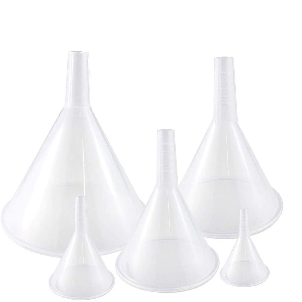 Faxco 5PCS Plastic Funnels, Funnel Set, Small Funnel Set, All Purpose Wide-Mouth Plastic Funnel for Liquid, Spices, Powder, Lotion, Oils - Transparent, Pack of 5