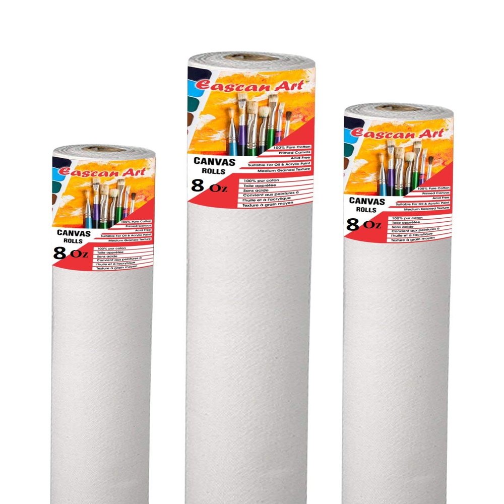 Eascan Art Painting Drawing and Sketch Accessories Primed Painting Canvas Roll 8 Oz (12" x 5Mtr_White)