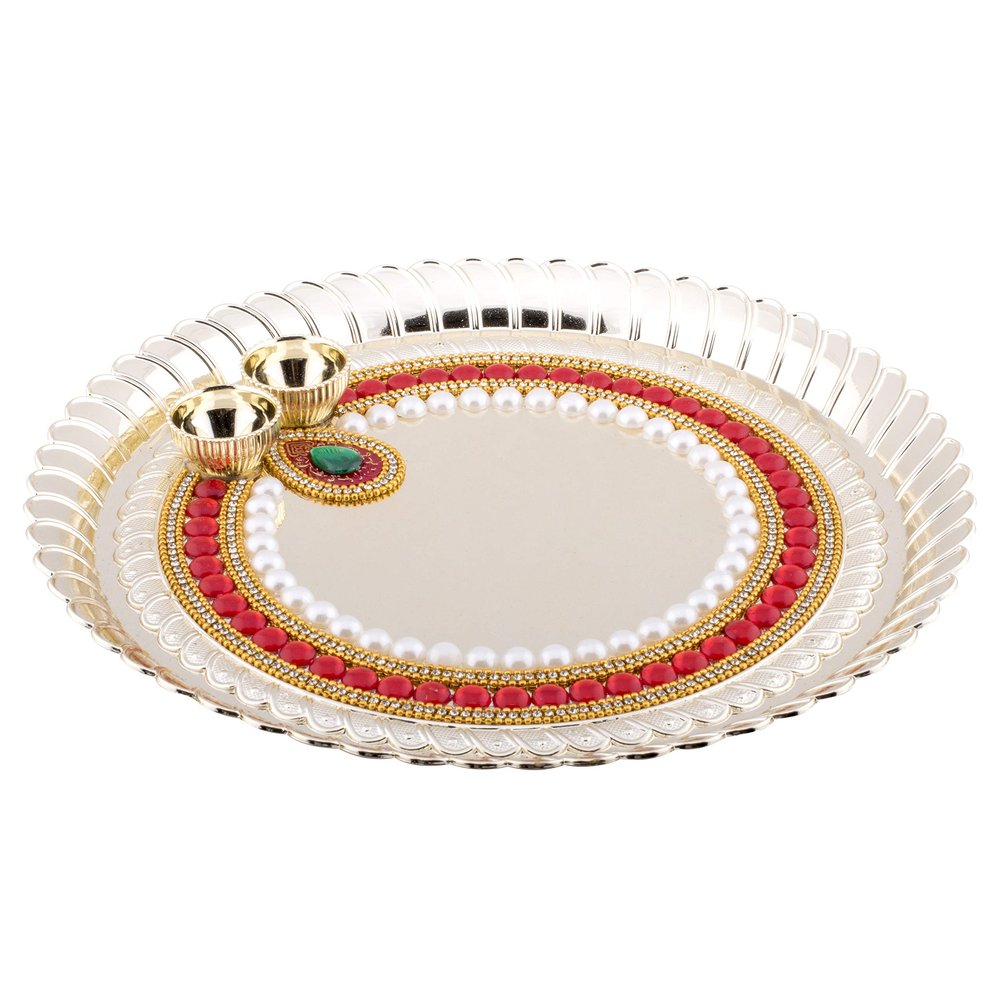 Handicraft Storeroom Acrylic Pooja Aarti Thali (Gold)