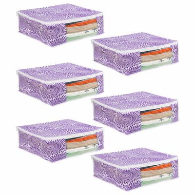 PrettyKrafts Saree Cover Big Size/Wardrobe Organiser/Clothes Storage Bag | Storage Organizer Bag | Zip Closure and Transparent Front | Clothes Storage Bag | Set of 3, Purple | Size: 40 x 35 x 20 cm