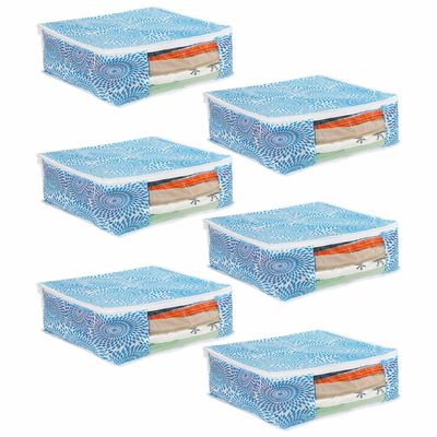 PrettyKrafts Saree Cover Big Size/Wardrobe Organiser/Clothes Storage Bag | Storage Organizer Bag | Zip Closure and Transparent Front | Clothes Storage Bag | Set of 6, Blue | Size: 40 x 35 x 20 cm